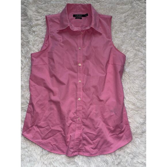 Ralph Lauren Women’s Sz. 10 Pink Button Up “ Non Iron” Sleeveless Top. Exc. Con - Picture 1 of 5